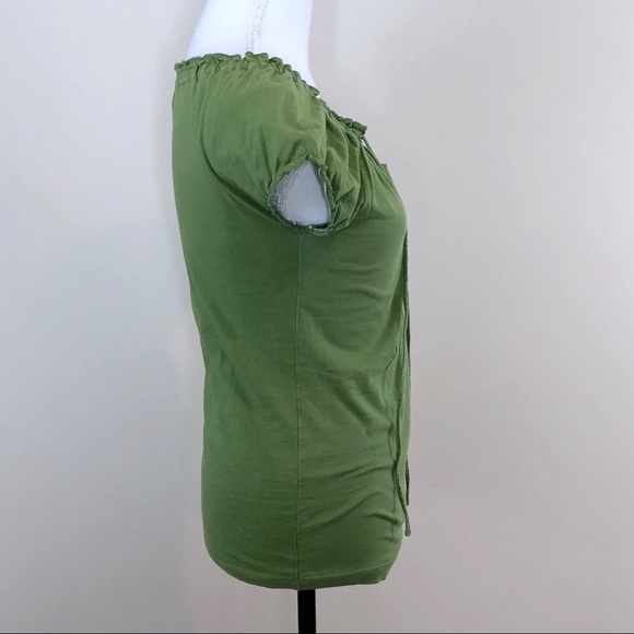 Molly Maxi Peasant Top Beaded Ruched Green Small - Picture 6 of 8